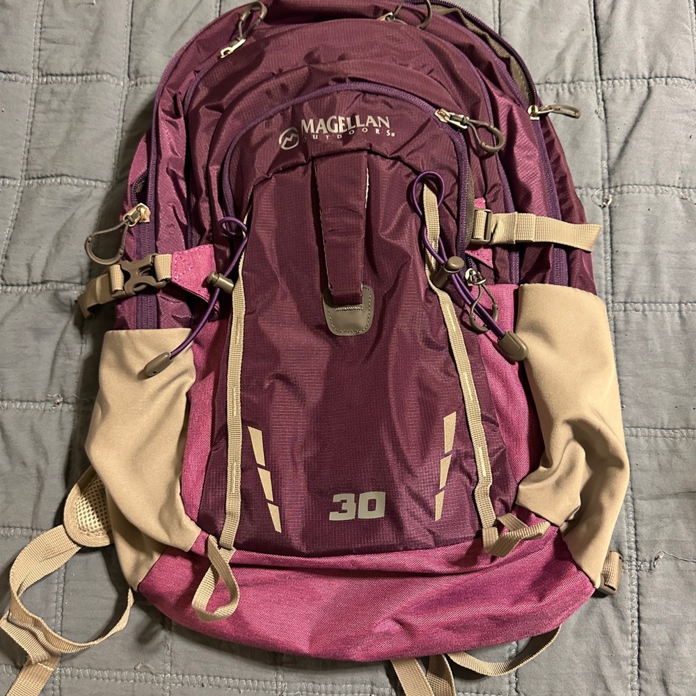 Magellan Outdoors Maroon and Tan Backpack
